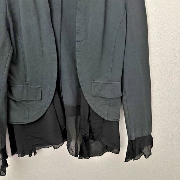 BACI | Black Cotton Blazer Rolled Edge Viscose Chiffon Edges Flowy | Medium - Picture 5 of 8